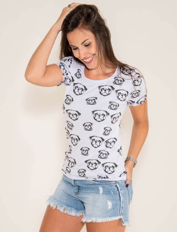 Camiseta Atacado Estampada Feminino Revanche Dascq Branco Frente