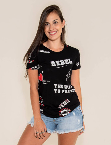 Camiseta Atacado Estampada Feminino Revanche verral Preto Frente