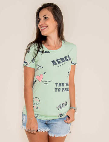 Camiseta Atacado Estampada Feminino Revanche verral verde frente