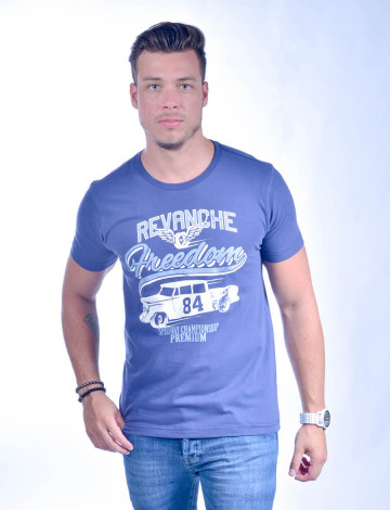 Camiseta Atacado Estampada Masculino Revanche Speedway Azul Frente