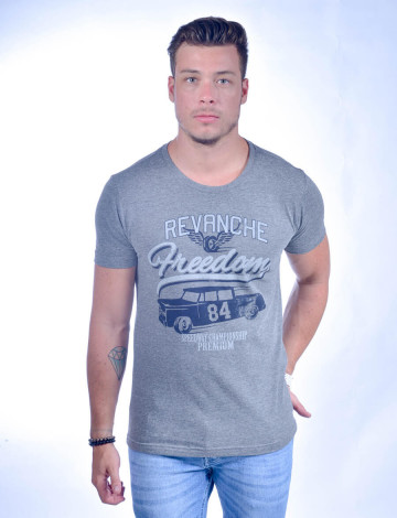 Camiseta Atacado Estampada Masculino Revanche Speedway Cinza Frente