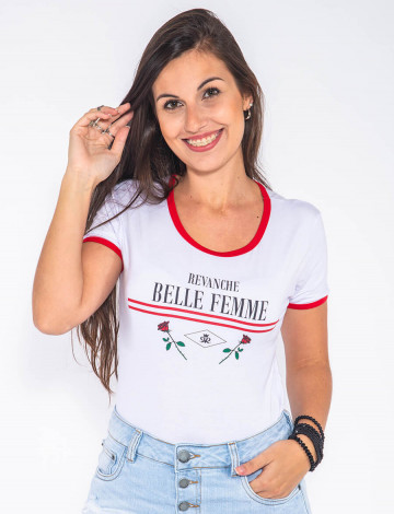 Camiseta Atacado Feminina Estampa Revanche Belle Femme Branca Frente