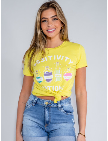 Camiseta Atacado Feminina Revanche Vivi Amarelo Frente