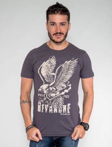 Camiseta Atacado Gavião Masculina Revanche Argélia Cinza Frente
