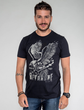 Camiseta Atacado Gavião Masculina Revanche Argélia Preto Frente