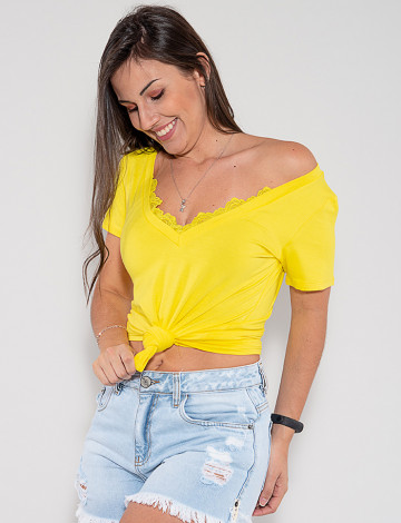 Camiseta gola v feminina atacado cheap