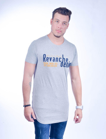 Camiseta Atacado Longline Masculino Revanche Cartum Mescla Frente