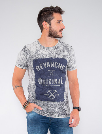 Camiseta Atacado Masculina com Azul Marinho Revanche Aron Cinza Frente