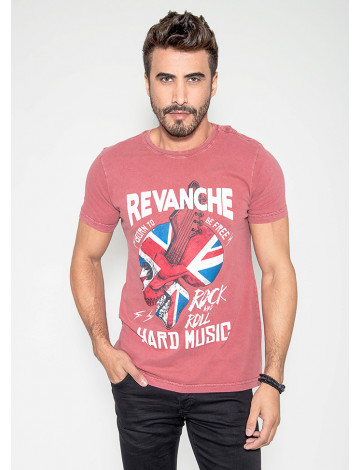 Camiseta Atacado Masculina Revanche Hard Music Rosa Frente