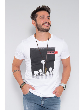 Camiseta Atacado Masculina Revanche Jesper Branco Frente