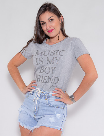 Camiseta Atacado Music Feminina Revanche Hedvige Mescla Frente