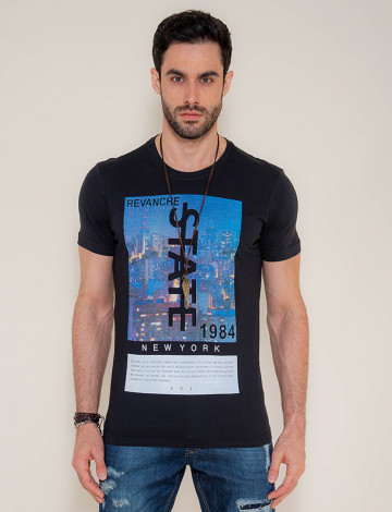 Camiseta Atacado Silk Masculina Revanche State Preto Frente