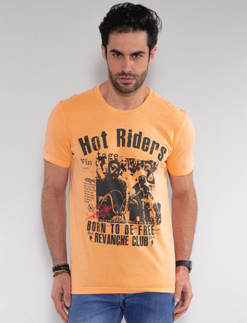 Camiseta Atacado Skull Masculina Revanche Christien Laranja Frente