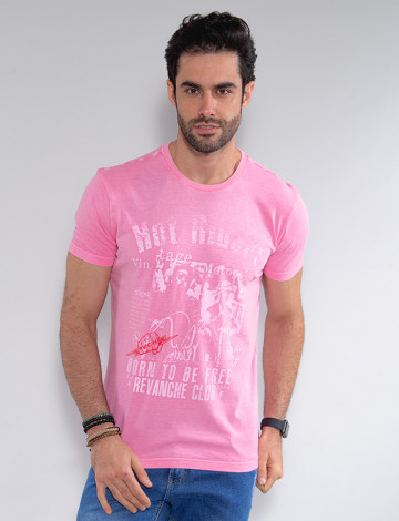 Camiseta Atacado Skull Masculina Revanche Christien Rosa Frente