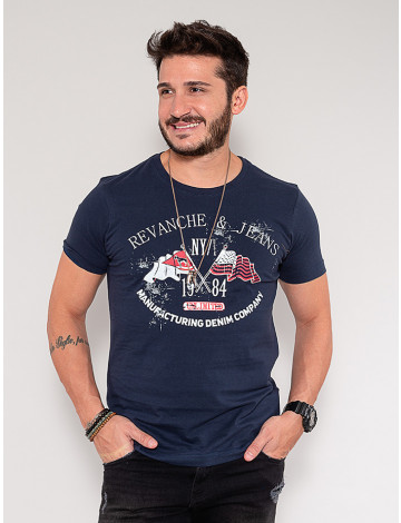 Camiseta Atacado Skull Masculina Revanche Dash Azul Marinho Frente