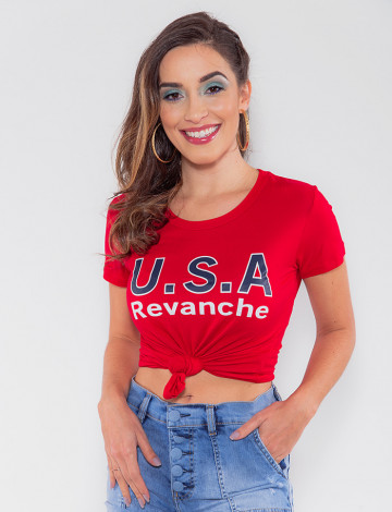 Camiseta Atacado USA Feminina Revanche Jacqueline Vermelho Frente