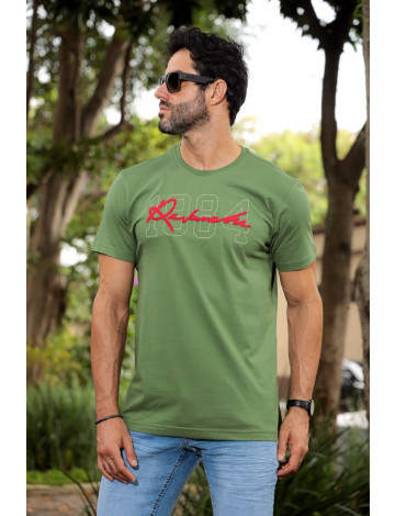 Camiseta Básica Bordada Atacado Masculino Revanche Molinos Verde Militar