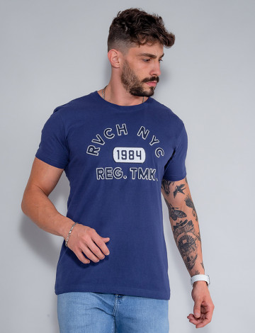Camiseta Básica Com Bordado Masculina Revanche Cícero Azul Marinho