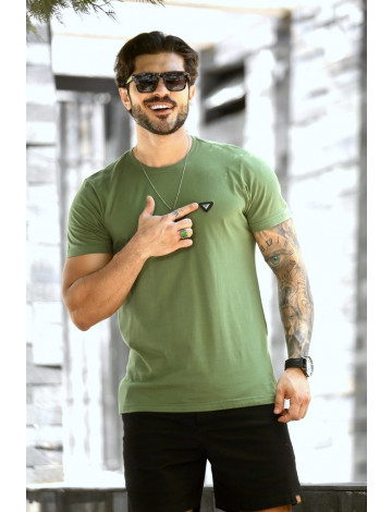 Camiseta Básica Com Plaquinha Atacado Masculino Revanche Nilópolis Verde Militar