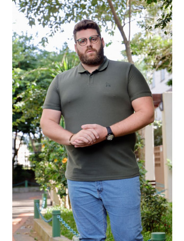 Camiseta Polo Bordado Plus Size Atacado Masculino Revanche Conde Verde Musgo