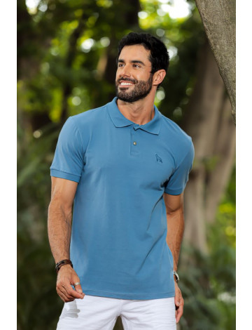 Camiseta Polo Com Elastano Atacado Masculino Revanche Dahod Azul Médio