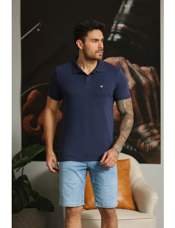 Camiseta Polo Com Elastano e Plaquinha Atacado Masculino Revanche Goure Azul Marinho