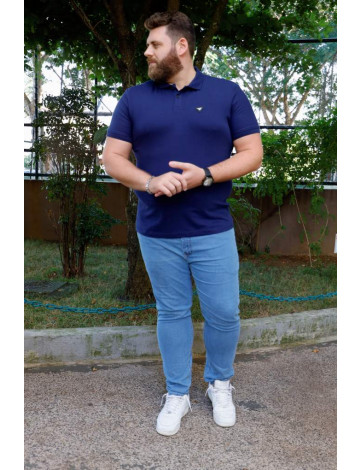 Camiseta Polo Com Plaquinha Plus Size Atacado Masculina Revanche Cornago Azul Marinho