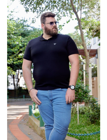 Camiseta Polo Com Plaquinha Plus Size Atacado Masculina Revanche Cornago Preto