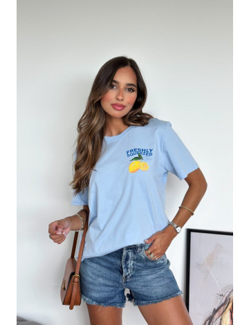Camiseta Estampada Atacado Feminina Revanche Garlitos Azul Bebê