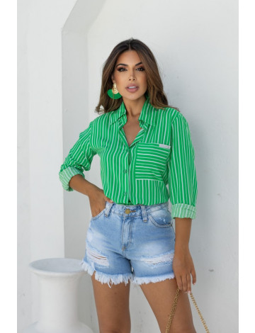 Chemise listrada com bolso atacado feminina Revanche Axixá Verde