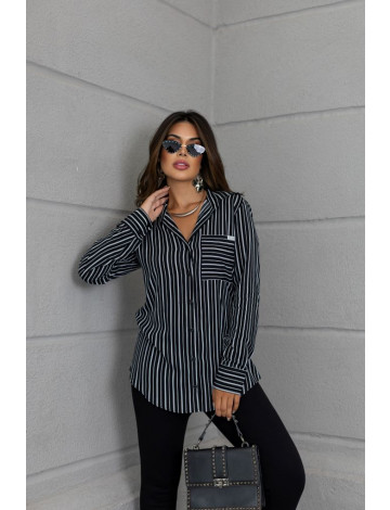 Chemise listrada com bolso atacado feminina Revanche Axixá Preto