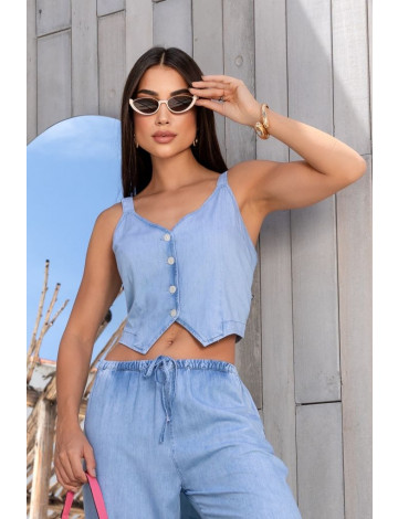 Colete Jeans Com Abertura Frente Atacado Feminino Revanche Miramichi Azul