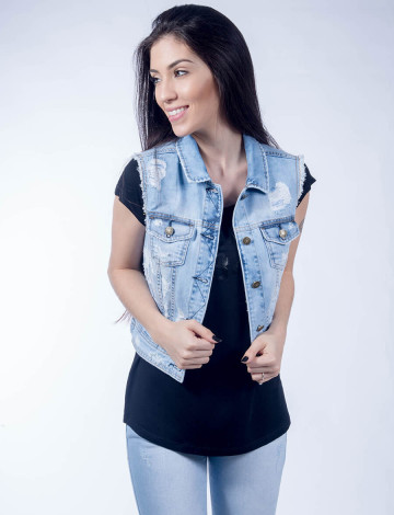 Colete Jeans Atacado Claro Feminino Revanche Luanda Roupas