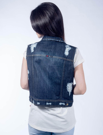 Colete Jeans Atacado Destroyed Escuro Feminino Revanche Argel