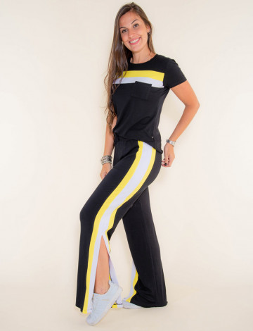 Conjunto Atacado Calça + Camiseta Feminino Revanche Libeville Amarelo Frente