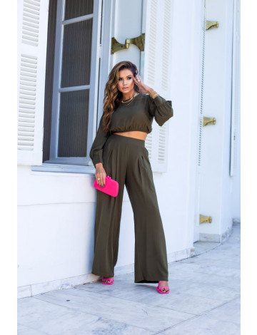 Conjunto Cropped Manga Longa Com Cal a Pantalona Atacado Feminino