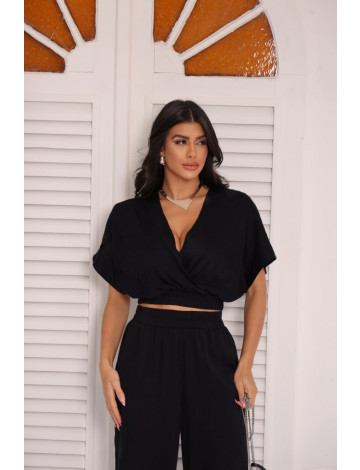 Conjunto De Calça Pantalona e Blusa Ampla Atacado Feminino Revanche Rialma Preto