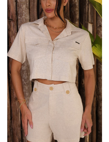 Conjunto de linho camisa e shorts atacado feminino Revanche Rohan