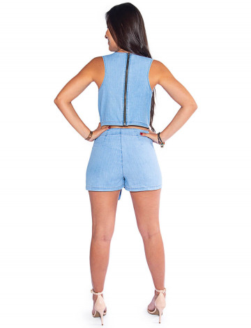 Conjunto jeans feminino sales short e blusa