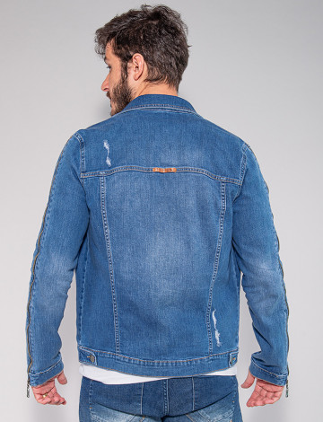 jaqueta jeans com ziper masculina