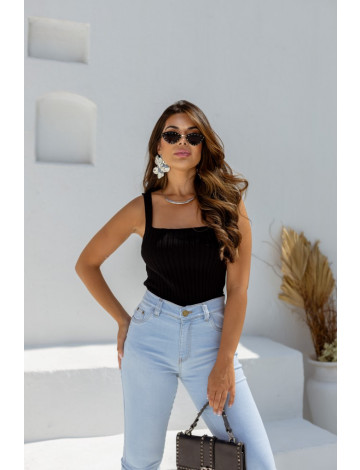 Cropped de tricot com decote quadrado atacado feminina Revanche Utinga Preto