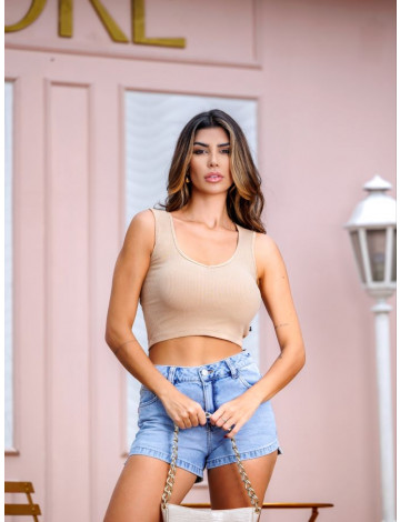 Cropped Decote V Com Detalhe Nas Costas Atacado Feminina Revanche Asella Bege