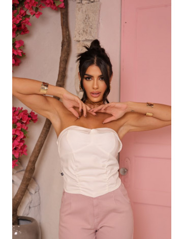 Cropped Tomara Que Caia Com Detalhe Franzido Atacado Feminina Revanche Balenyà Off-White