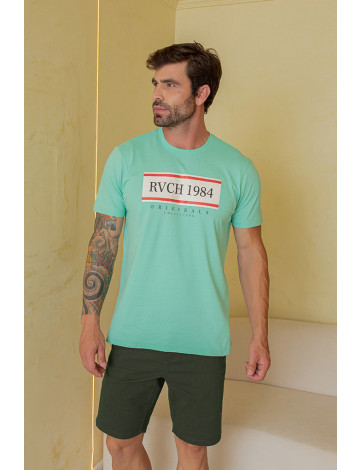 Camiseta Estampada Atacado Masculino Revanche Teguise Verde Menta