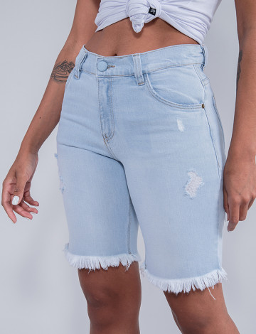 Bermuda Jeans Atacado Feminino Revanche Alessandre Azul Detalhe