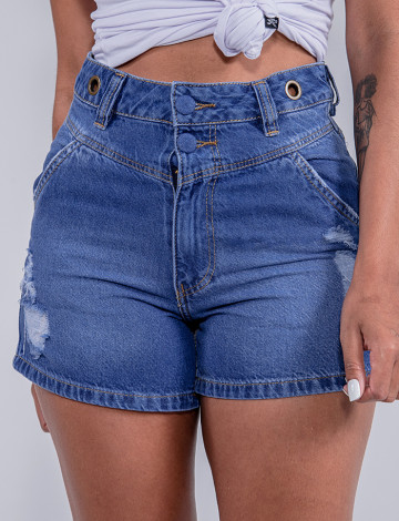 Shorts Jeans Atacado Feminino Revanche Bianca Azul Detalhe