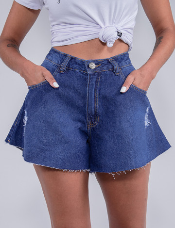 Shorts Jeans Atacado Godê Feminino Revanche Celia Azul Detalhe
