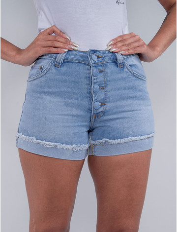 Shorts Jeans Atacado Feminino Revanche Chantell Azul Detalhe Frente