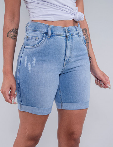 Bermuda Jeans Atacado Feminina Revanche Chiara Azul Detalhe