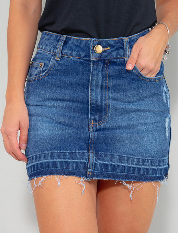  Saia Jeans Atacado Feminino Revanche Didina Azul Detalhe